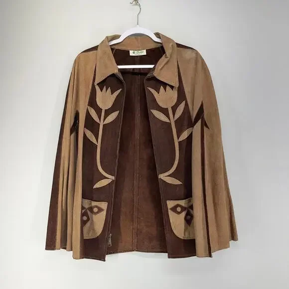 Brown and Tan Women's Cape Jacket - Picture 3 of 8